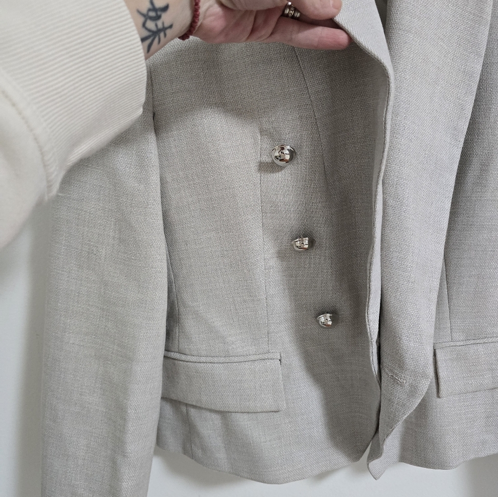 Zara gray double breasted cropped blazer jacket size L - Picture 8 of 11